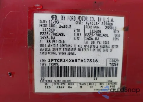 1994 Ford Ranger Super Cab z USA, uszkodzony, nr VIN 1FTCR14X6RTA17316